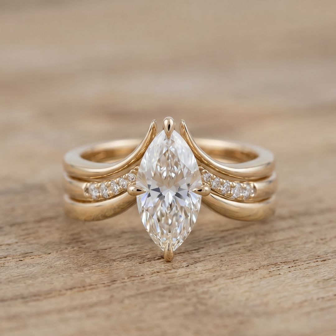 Vintage Marquise Crystal-Style Crown Ring with Gold-Tone Finish