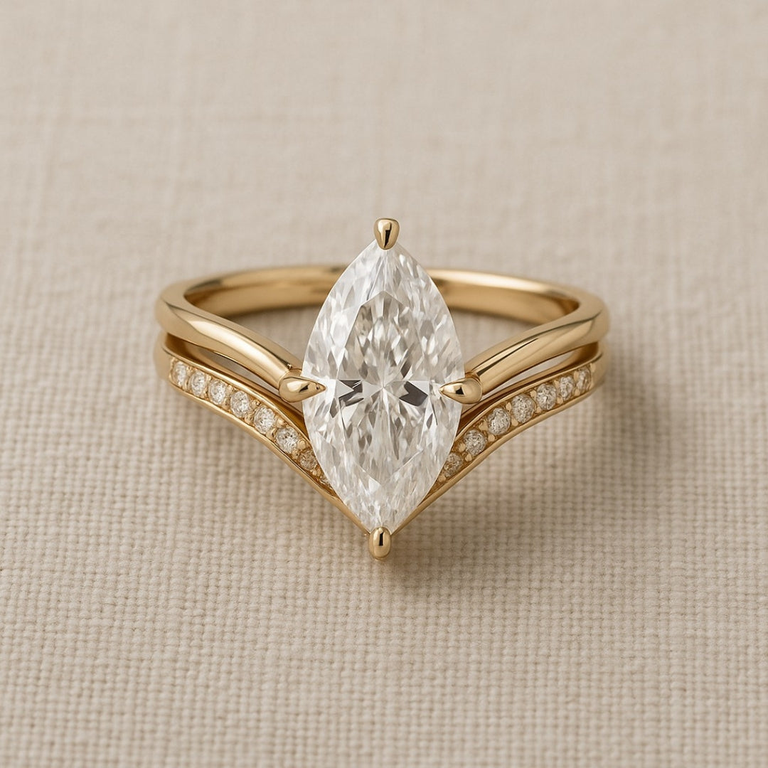 Vintage Marquise Crystal-Style Crown Ring with Gold-Tone Finish