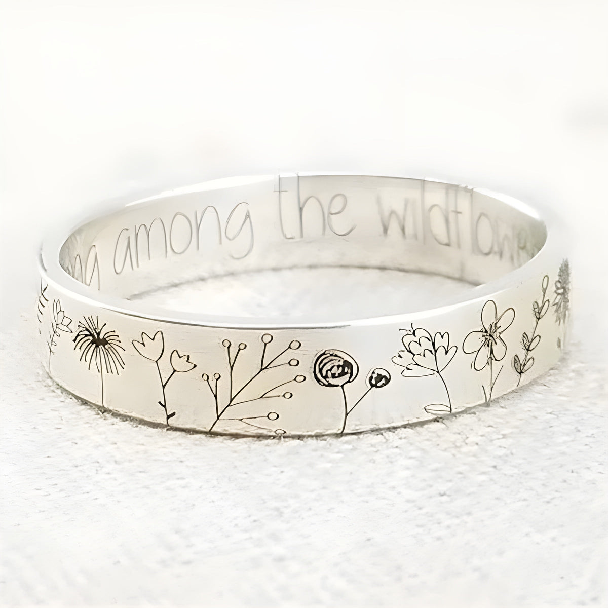 Vintage Floral Engraved Cuff Ring in Silver-Tone