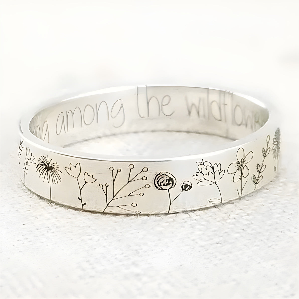 Vintage Floral Engraved Cuff Ring in Silver-Tone
