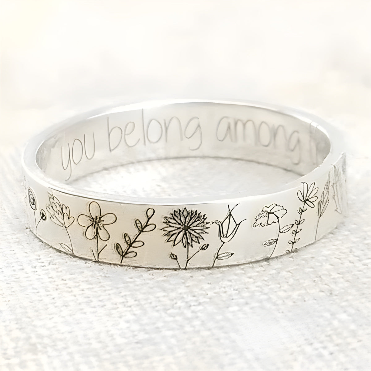 Vintage Floral Engraved Cuff Ring in Silver-Tone