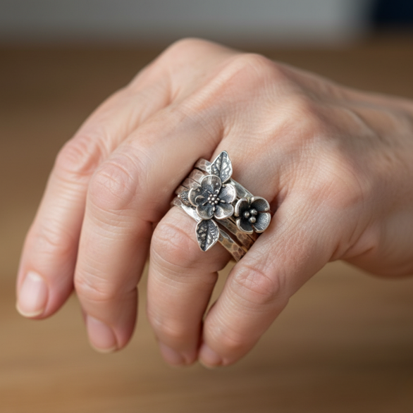Vintage Silver-Tone Floral Layered Statement Ring