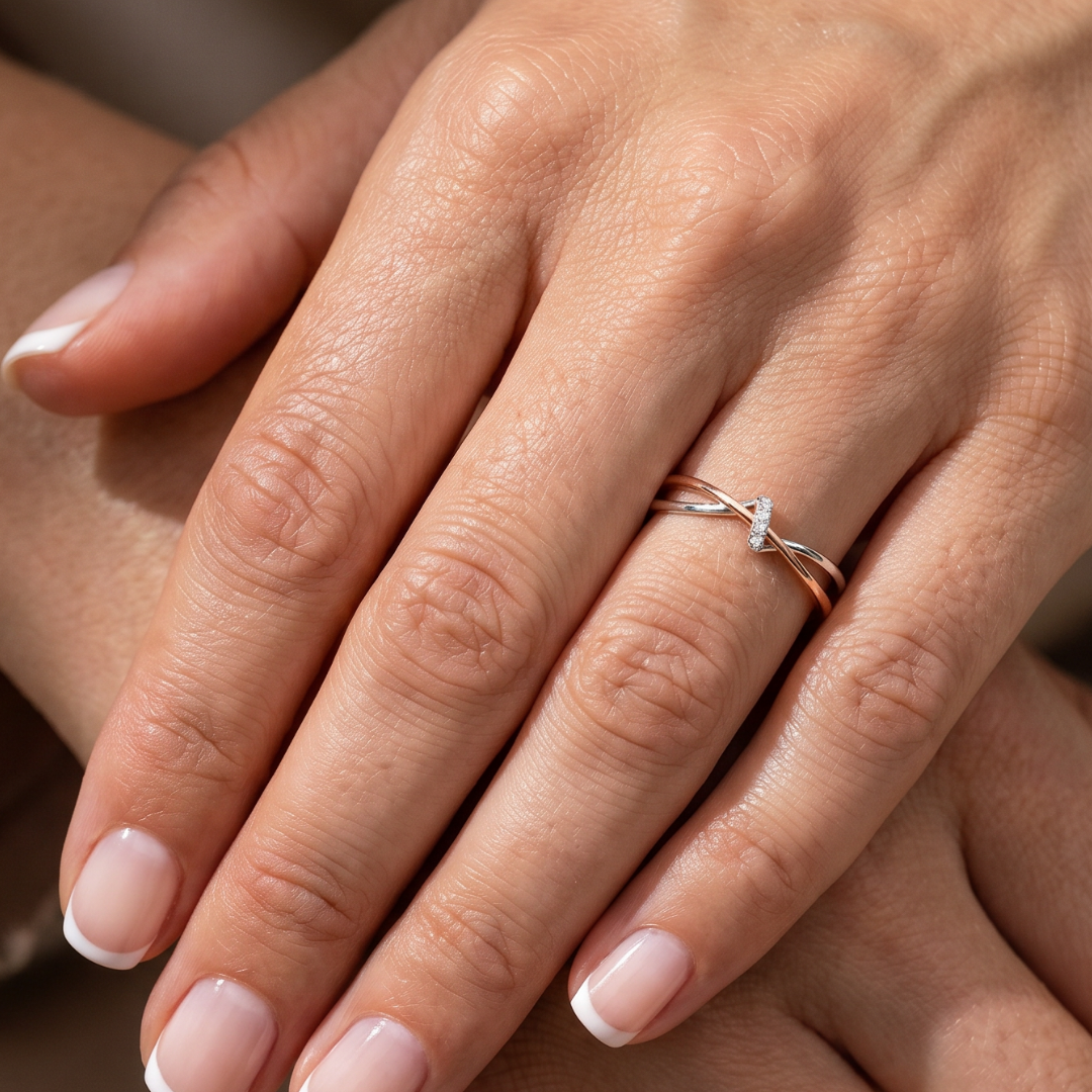 Vintage Two-Tone Infinity Twist Crystal-Style Accent Ring