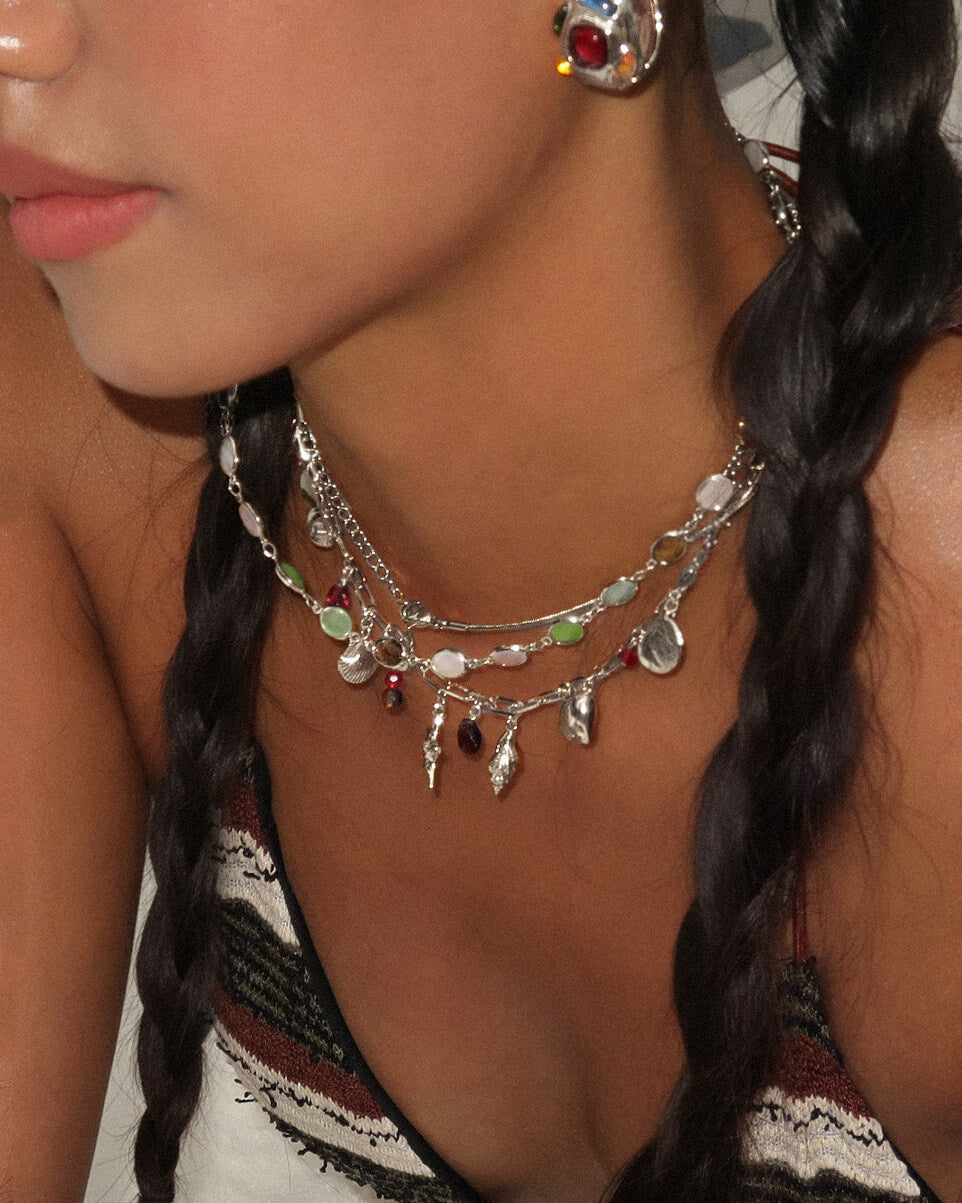 Whimsical Romance Crystal-Style Station Necklace in Silver-Tone