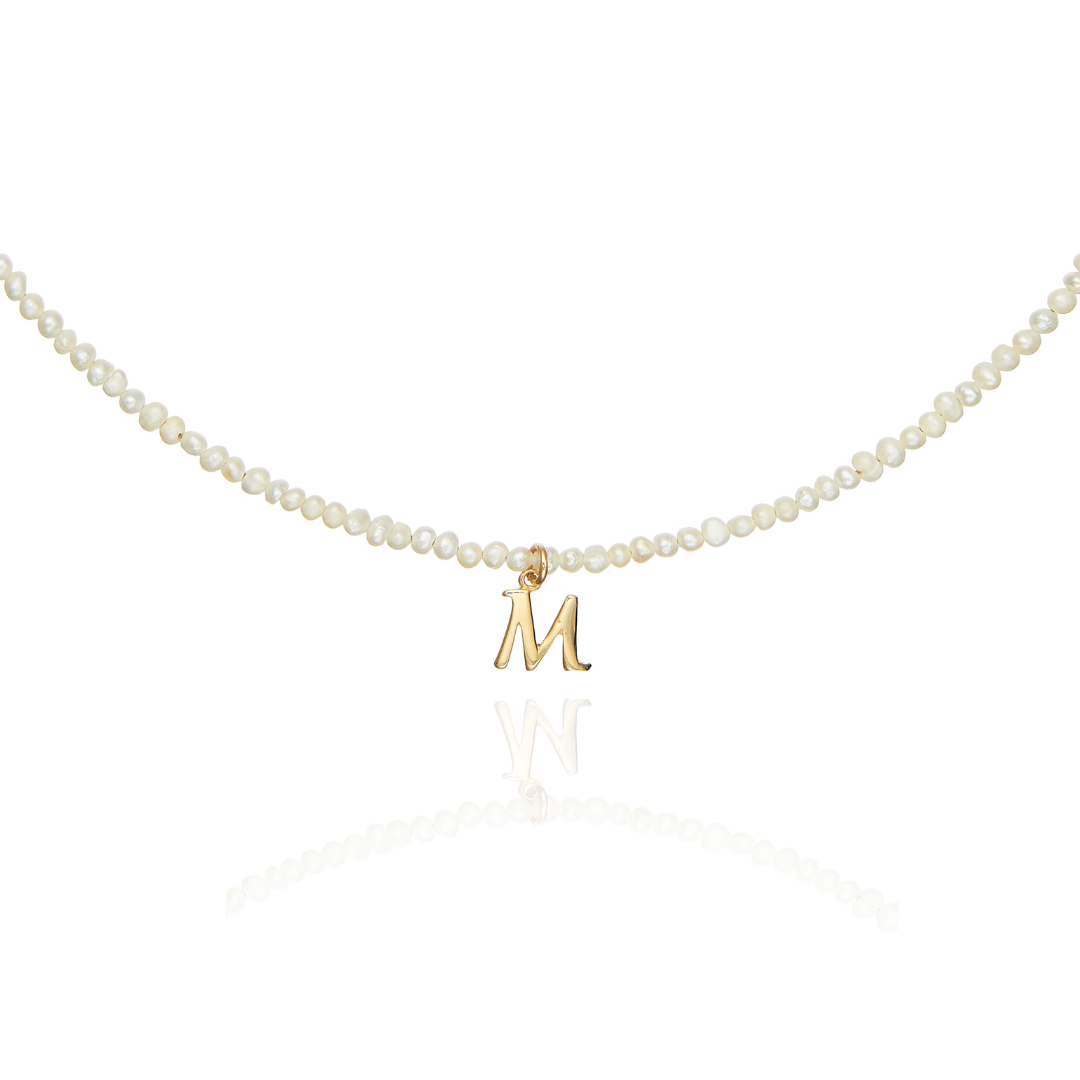 Gold-Tone Small Pearl-Style Initial Letter Choker