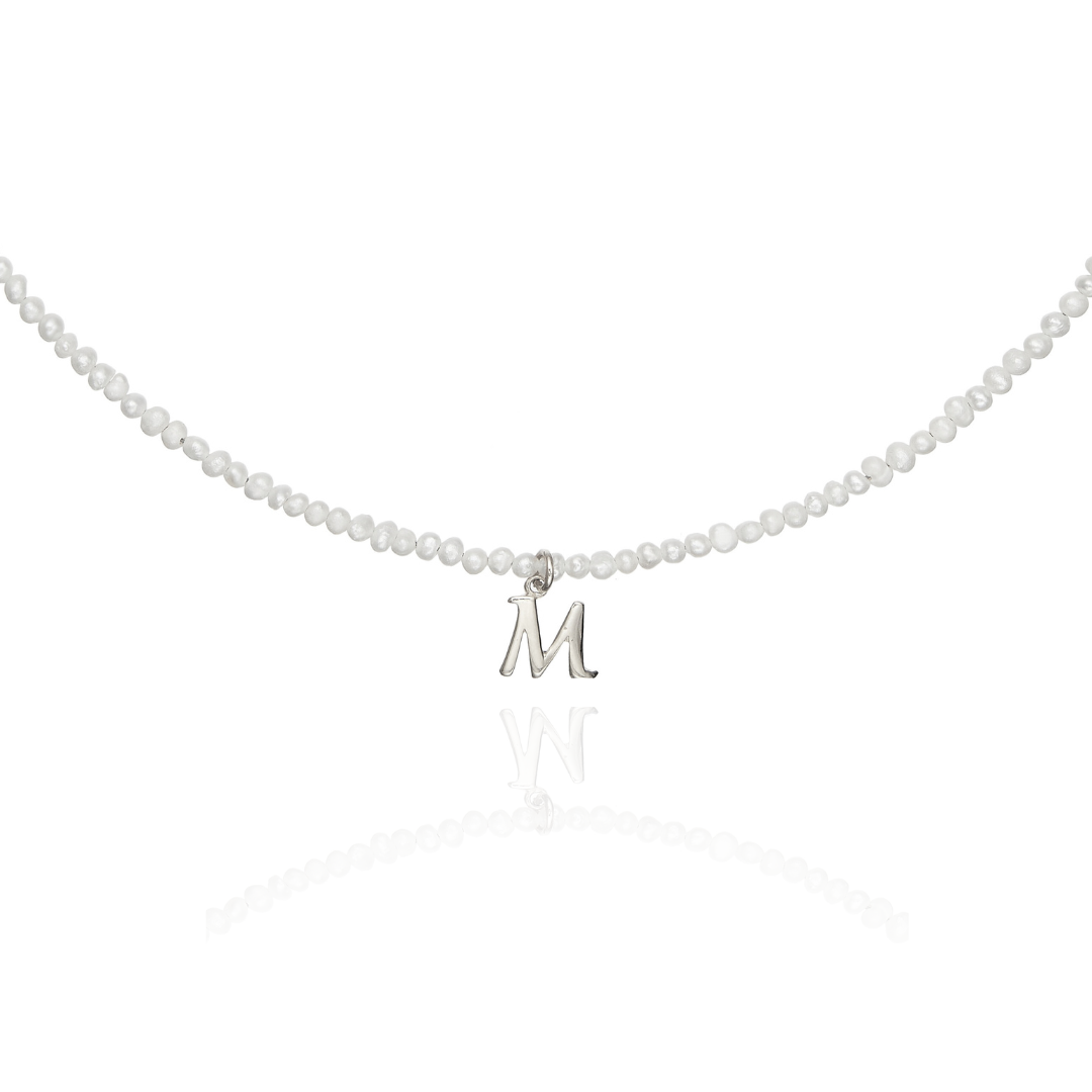 Silver-Tone Small Pearl-Style Initial Letter Choker