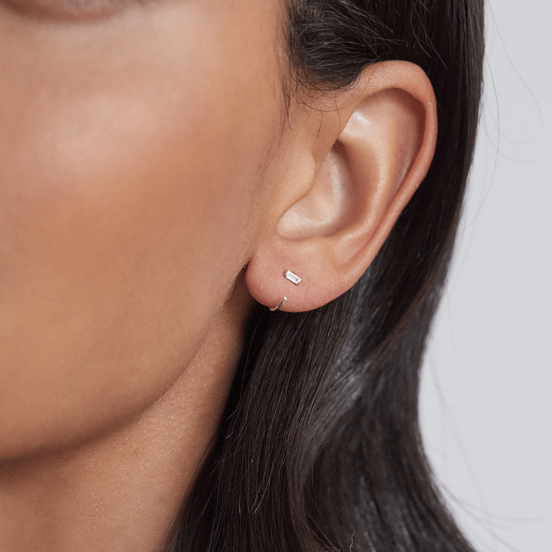 Silver-Tone Baguette Crystal-Style Lobe Hoop Earrings