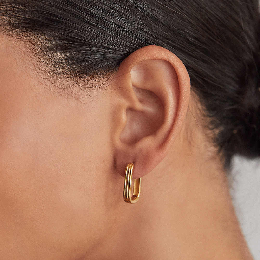 Gold-Tone Ribbed Pearl-Style Drop Hoop Earrings