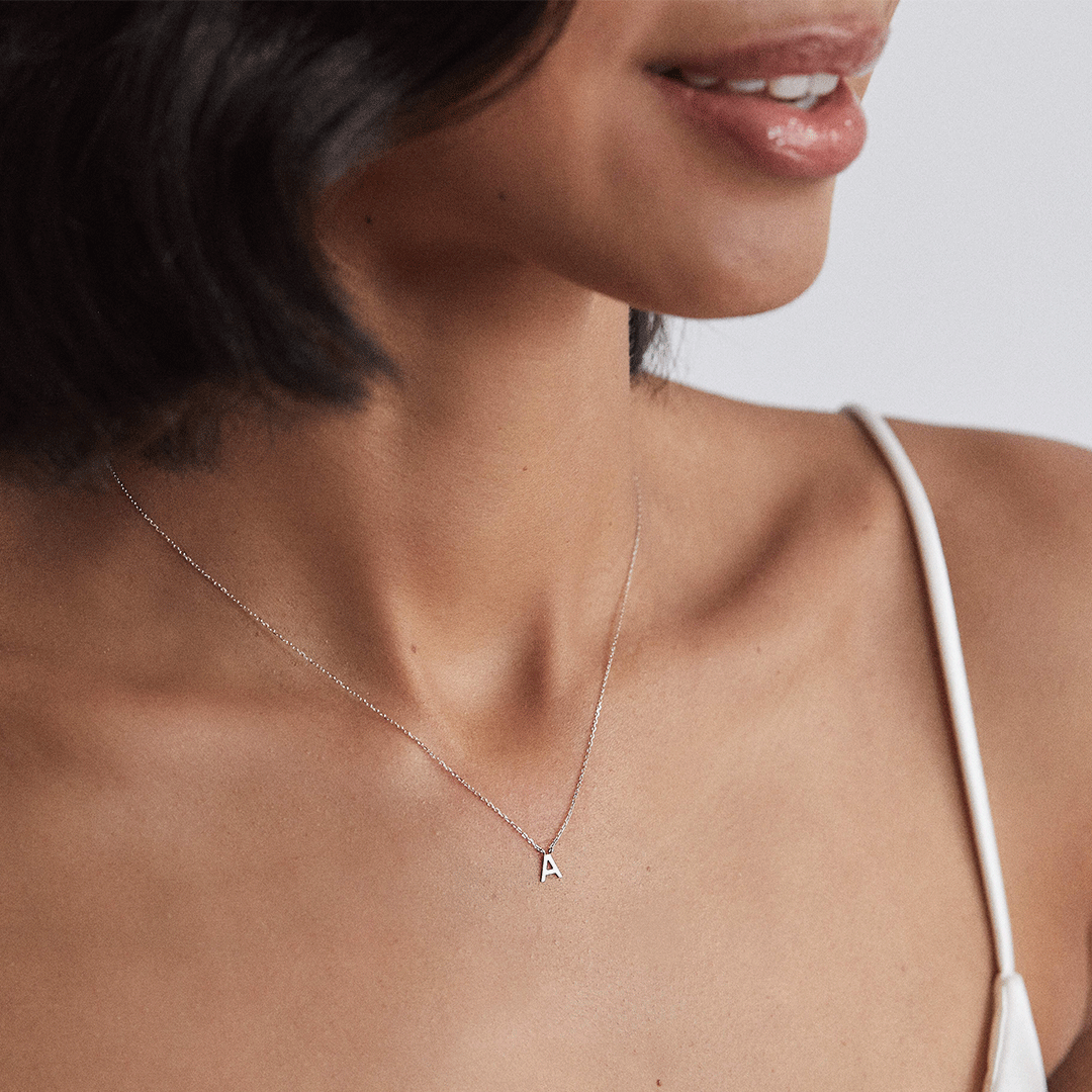 White Gold-Tone Mini Initial Letter Necklace