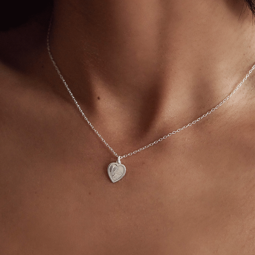 Silver-Tone Small Heart St. Christopher Necklace