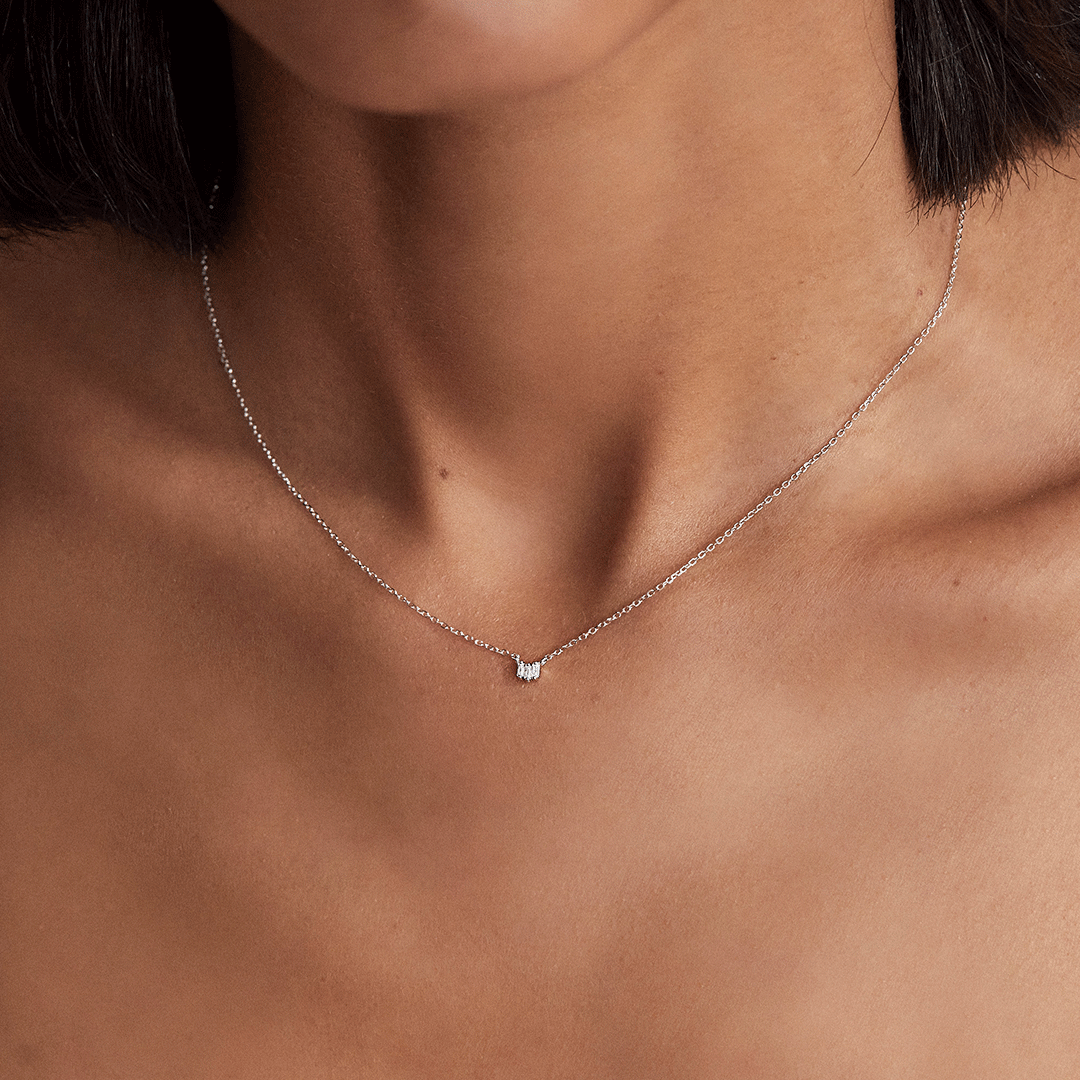 White Gold-Tone Triple Baguette Crystal-Style Necklace