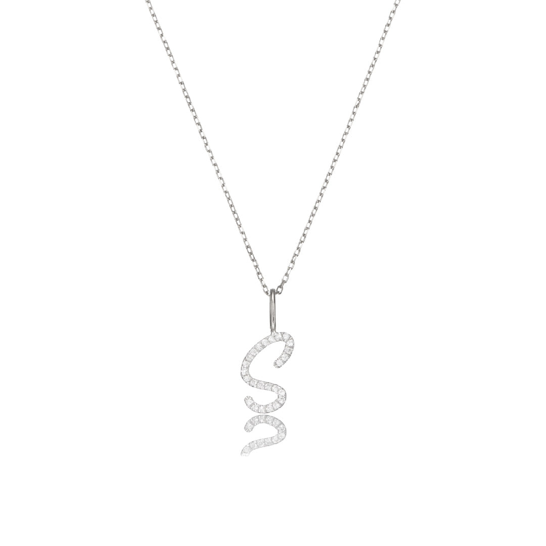 Silver-Tone Crystal-Style Curved Initial Letter Necklace