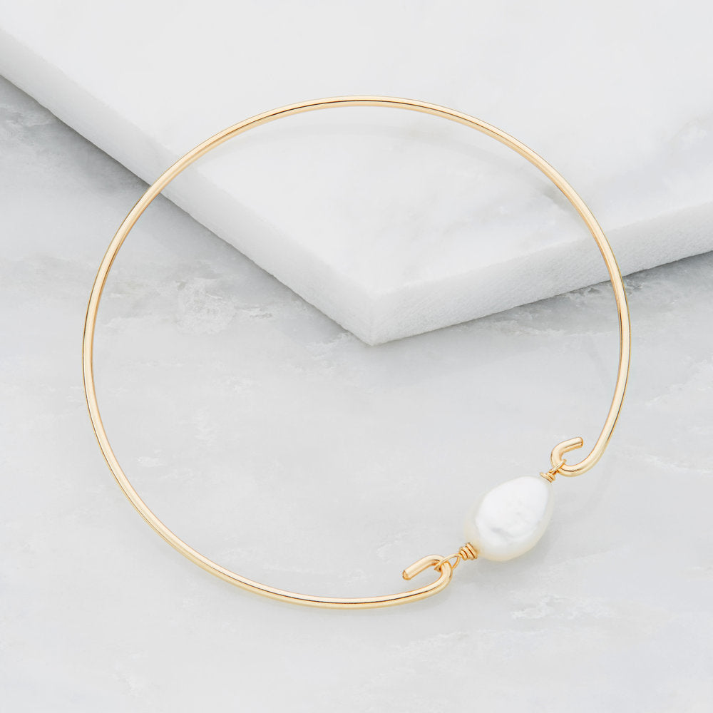 Gold-Tone Large Pearl-Style Bangle