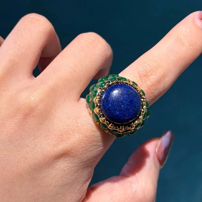 Midnight Oasis Multicolor Crystal-Style Statement Ring in Gold-Tone