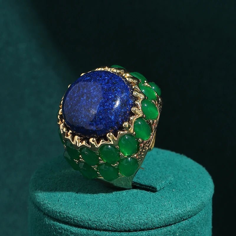 Midnight Oasis Multicolor Crystal-Style Statement Ring in Gold-Tone