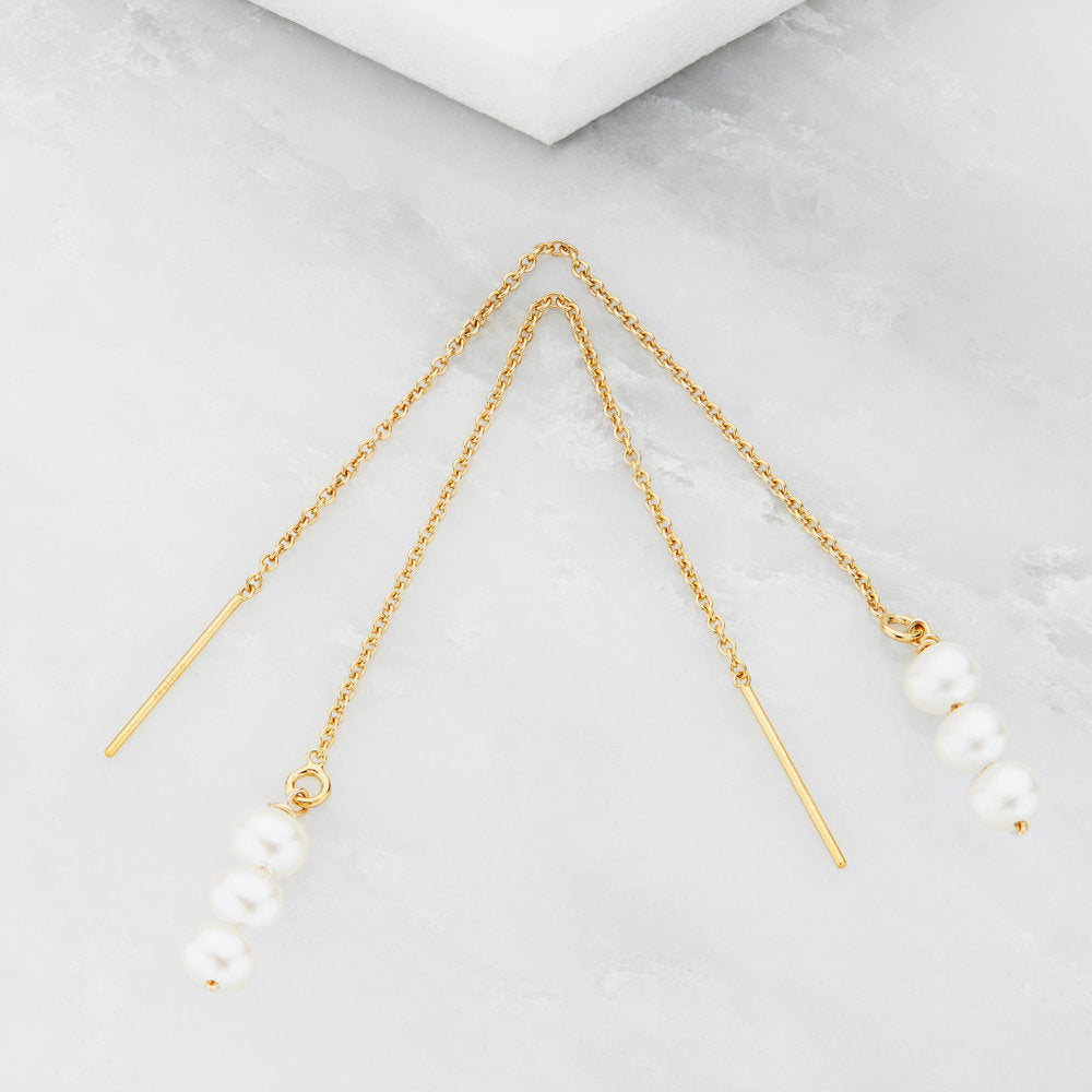 Silver-Tone Pearl-Style Cluster Drop Threader Earrings