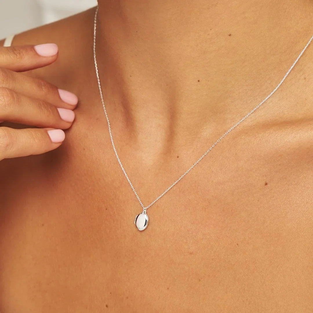 Silver-Tone Oval Locket Necklace