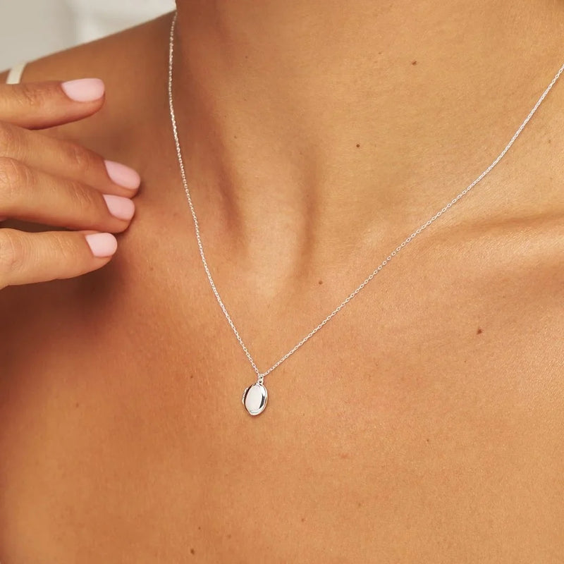Silver Oval Locket Necklace