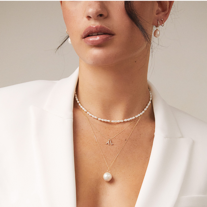 Solid White Gold Extra Large Baroque Pearl Necklace