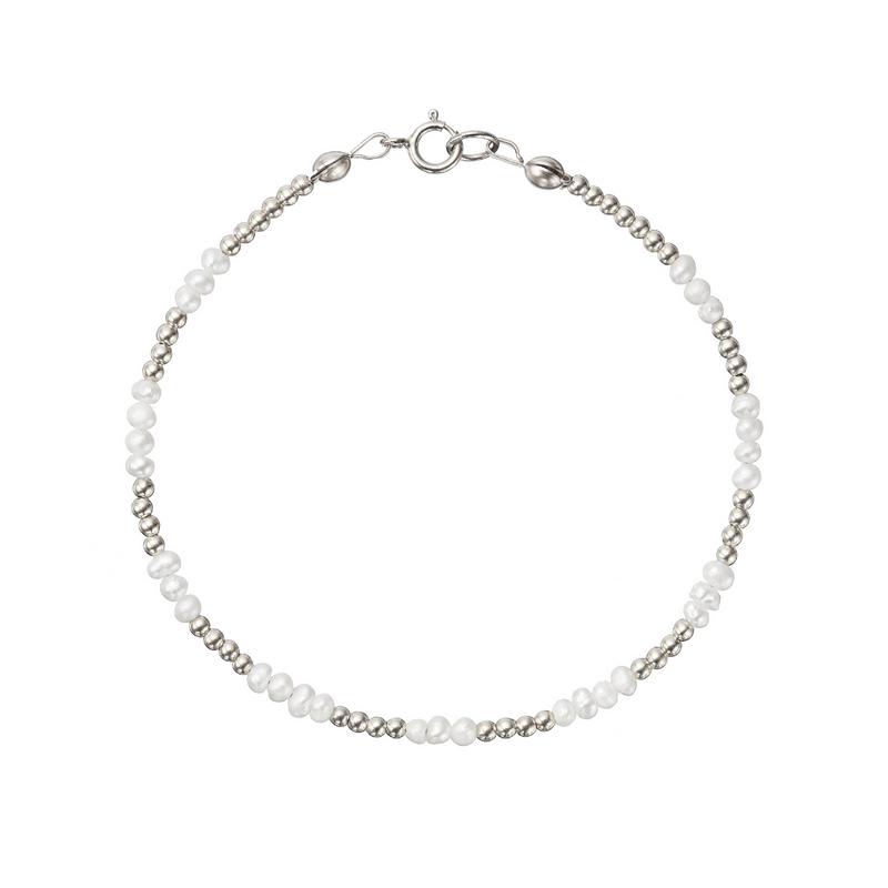 Silver Beaded Mini Pearl Bracelet