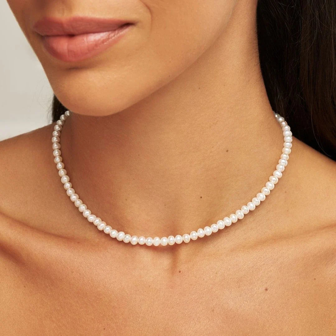 Silver-Tone Pearl-Style Choker Necklace
