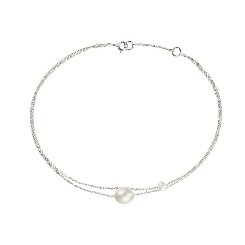 Solid White Gold Layered Large and Small Pearl Anklet