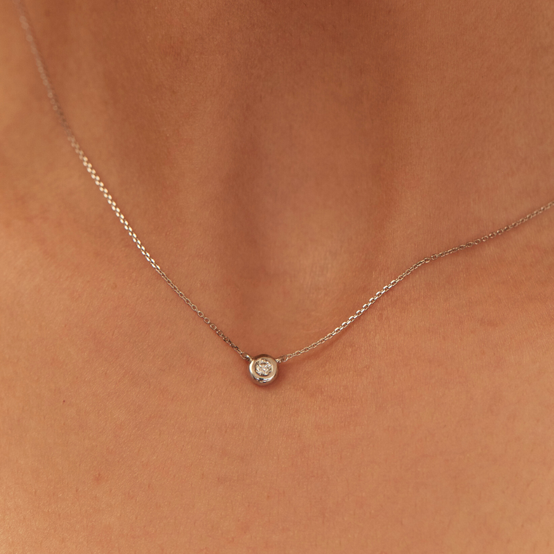 Solid White Gold Floating Diamond Necklace