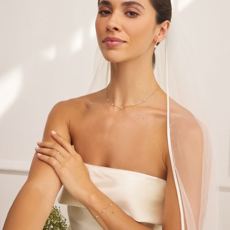 Gold Diamond Style Small Pearl Drop Earrings