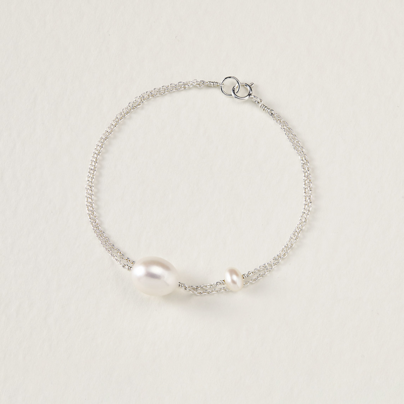 Solid White Gold Layered Large and Small Pearl Bracelet