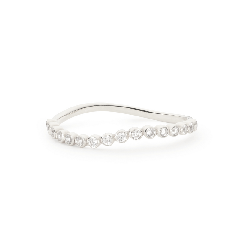 Silver Diamond Style Wave Ring