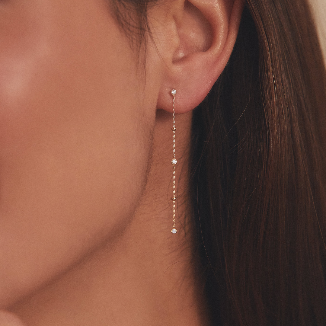 Gold-Tone Crystal-Style Drop Satellite Stud Earrings
