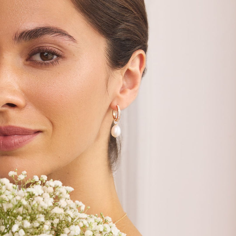 Gold Diamond Style Large Pearl Drop Hoop Earrings