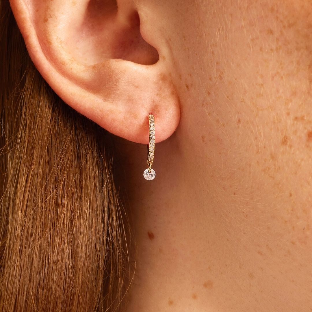 Gold-Tone Crystal-Style Drop Hoop Earrings