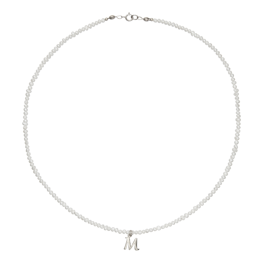 Silver-Tone Small Pearl-Style Initial Letter Choker