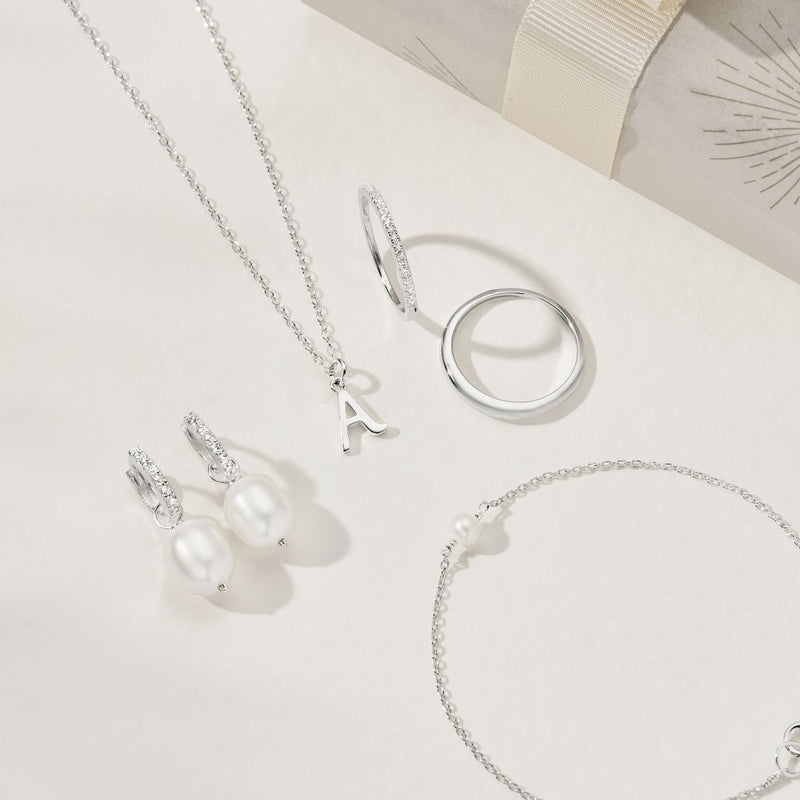 Silver Huggie Pearl Drop Earrings