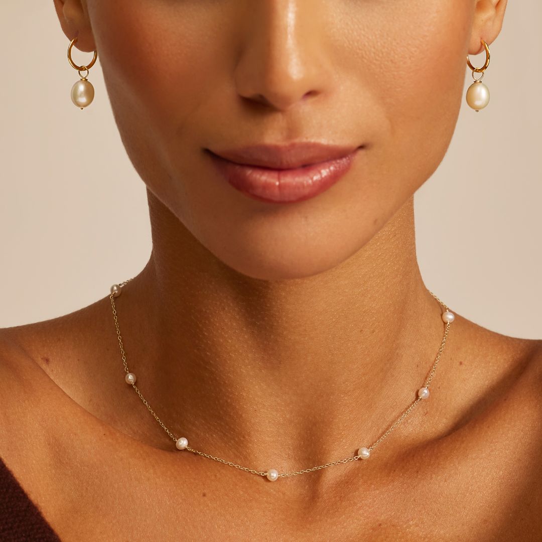 Gold-Tone Ten Pearl-Style Choker and Five Pearl-Style Bracelet Set