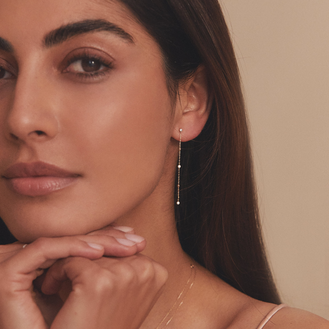Silver-Tone Crystal-Style Drop Satellite Stud Earrings