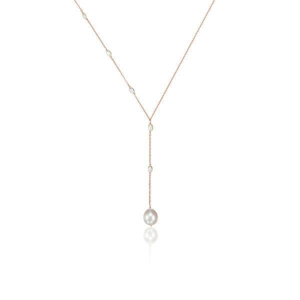 Rose Gold Seed Pearl Lariat Necklace