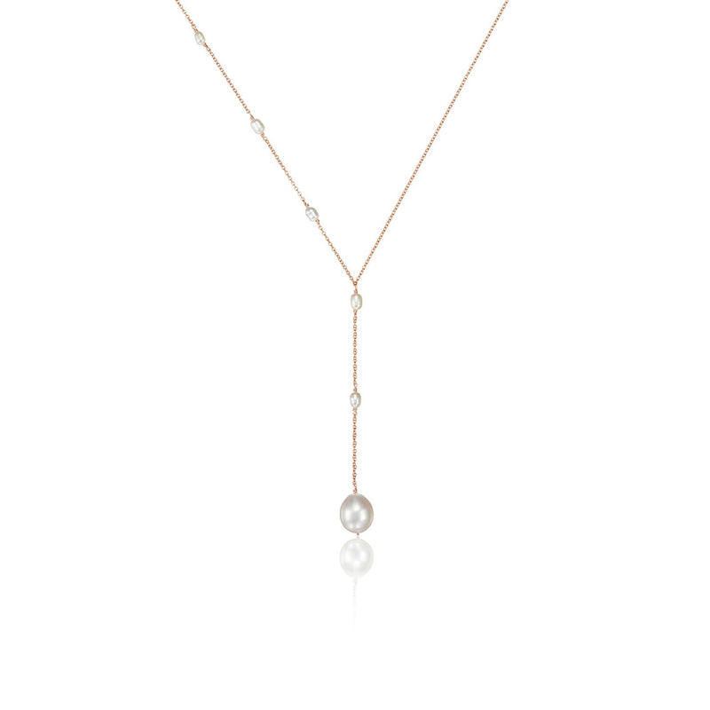 Rose Gold Seed Pearl Lariat Necklace