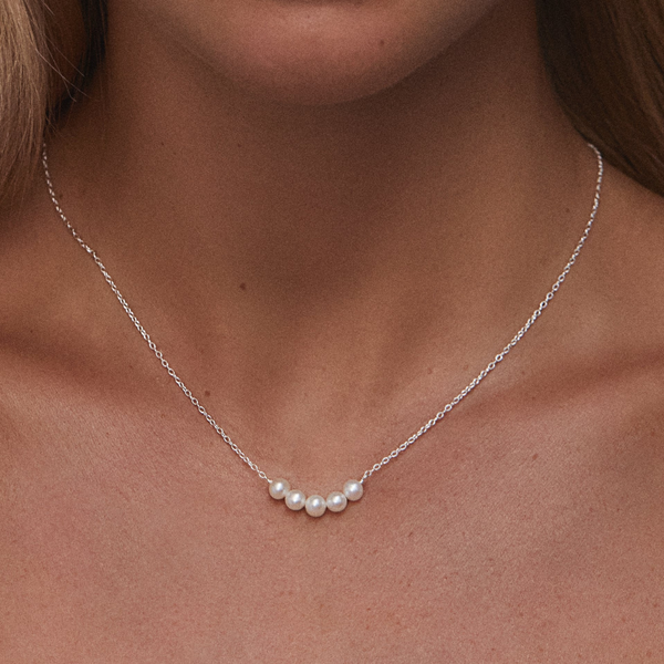 Solid White Gold Pearl Cluster Necklace