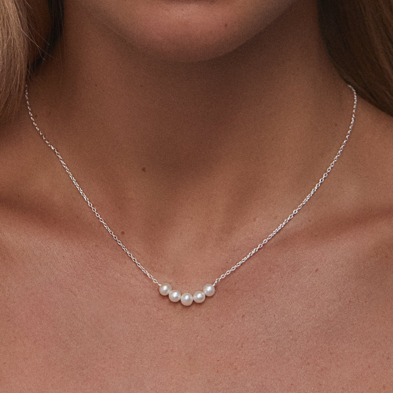 Solid White Gold Pearl Cluster Necklace