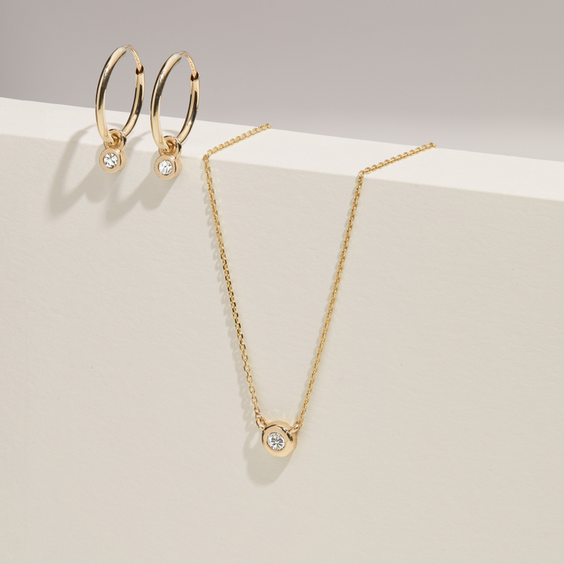 Solid Gold Mini Floating Diamond Hoop Earrings