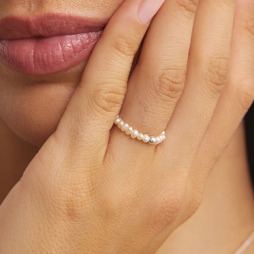 Gold-Tone Small Pearl-Style Beaded Ring