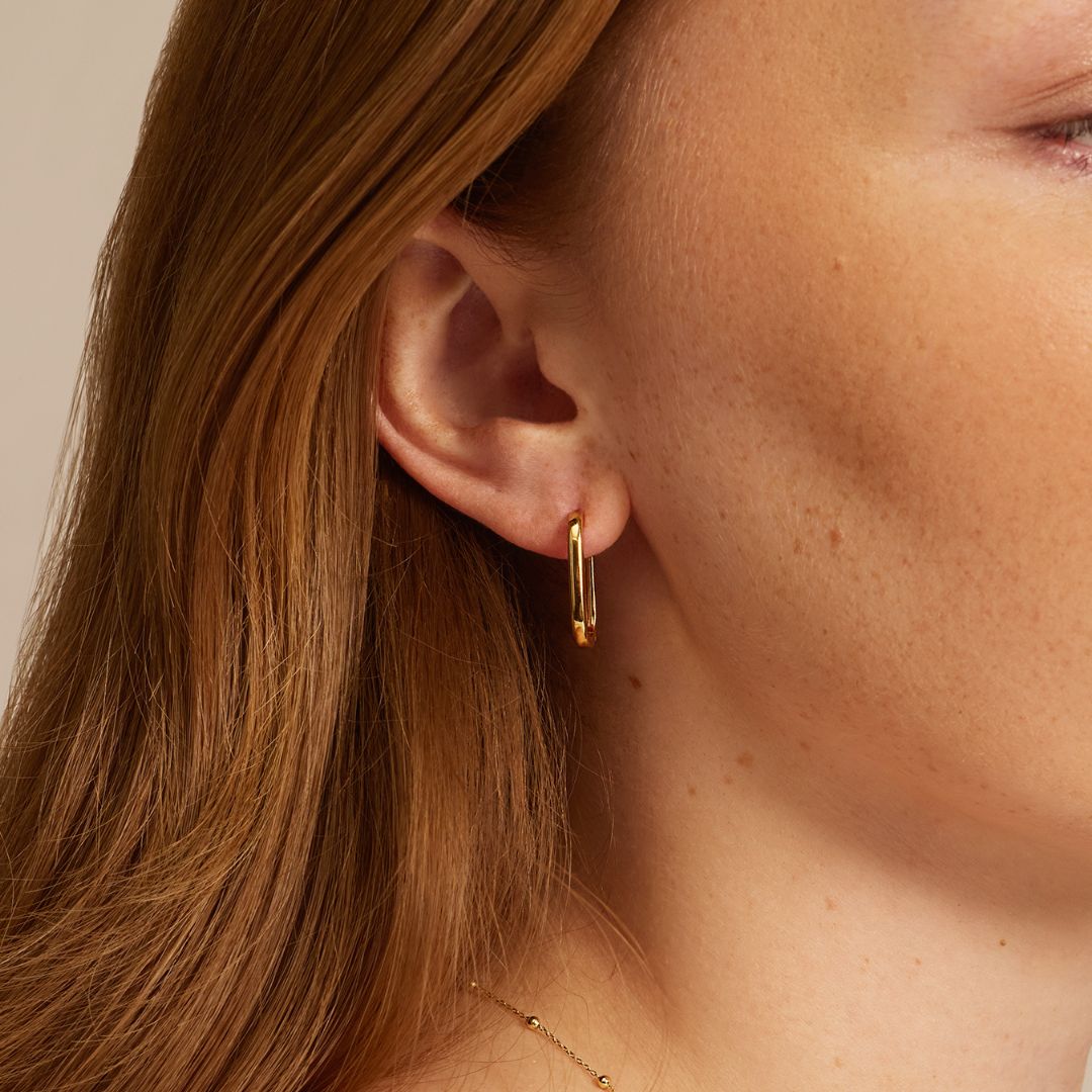 Gold-Tone Long Thin Rectangle Hoop Earrings