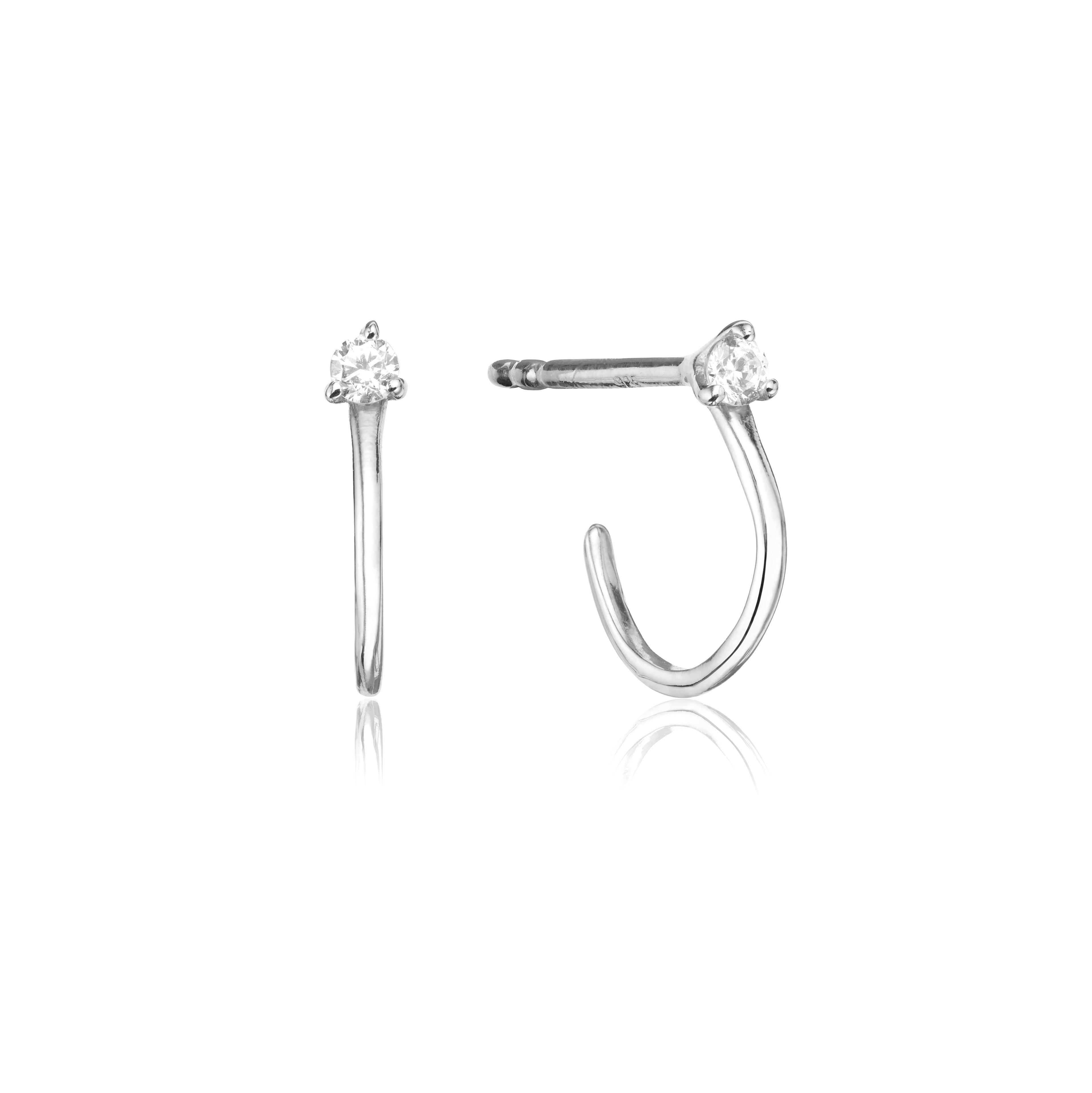 Silver-Tone Crystal-Style Lobe Hoop Stud Earrings