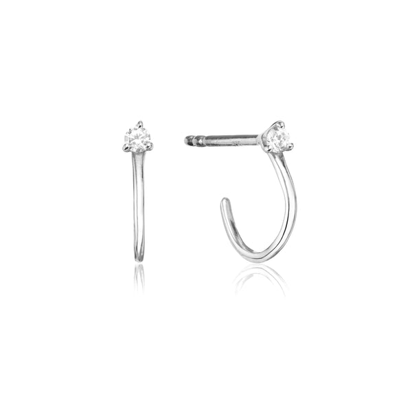 Silver Diamond Style Lobe Hoop Stud Earrings