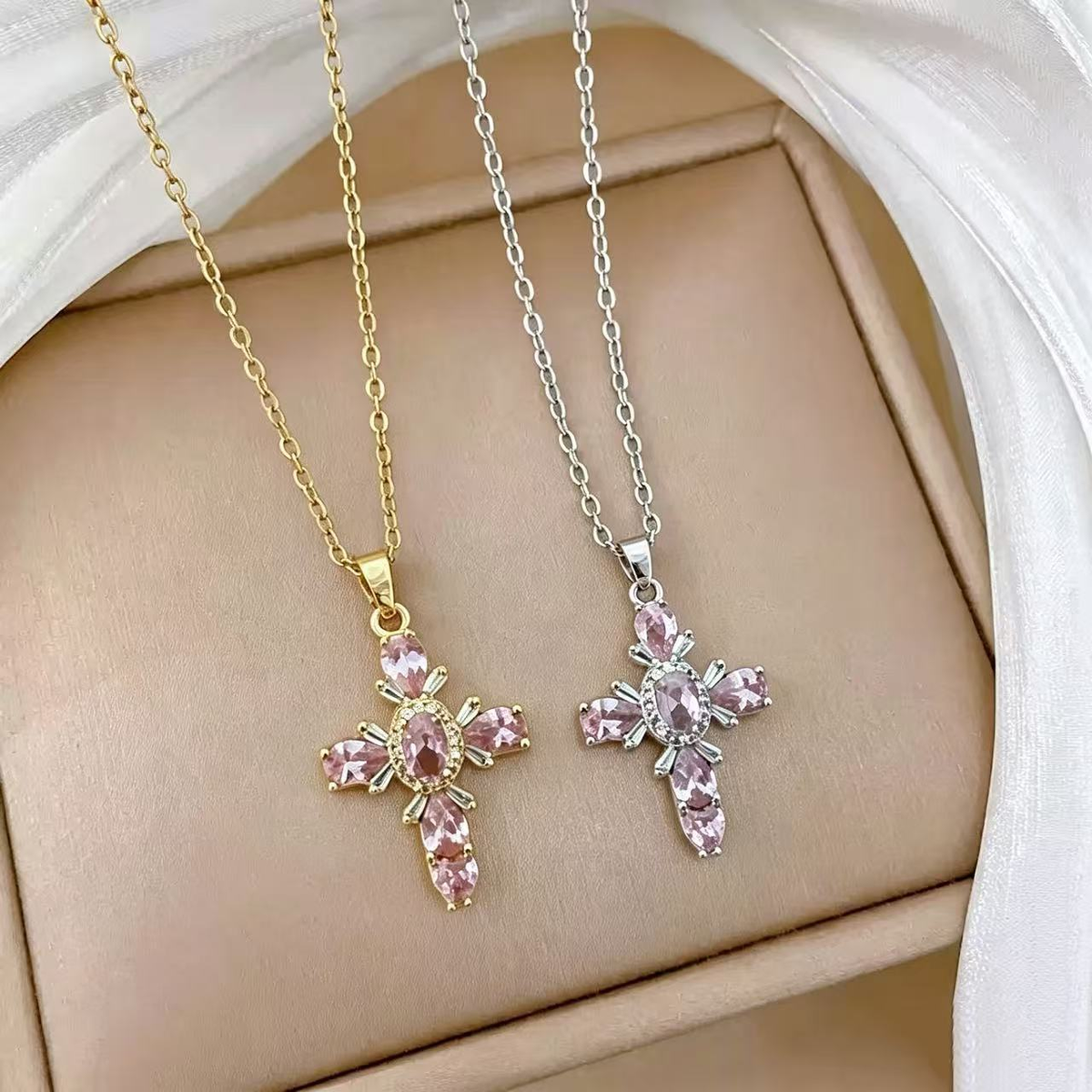 Florence Pearl-Style Cross Pendant Necklace, Silver-Tone