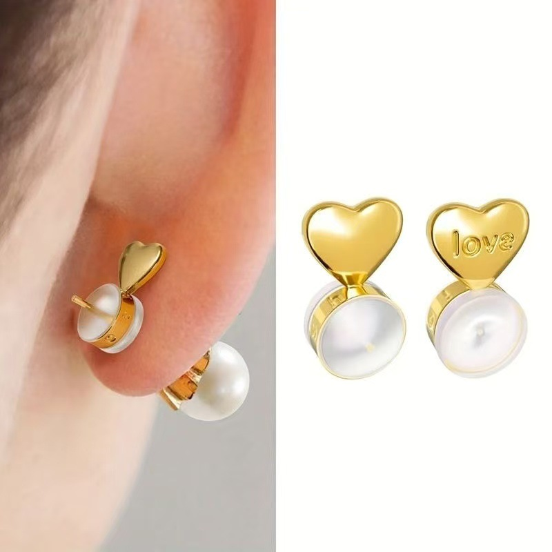 Heart-Shaped Earring Back Lifters in Silver-Tone
