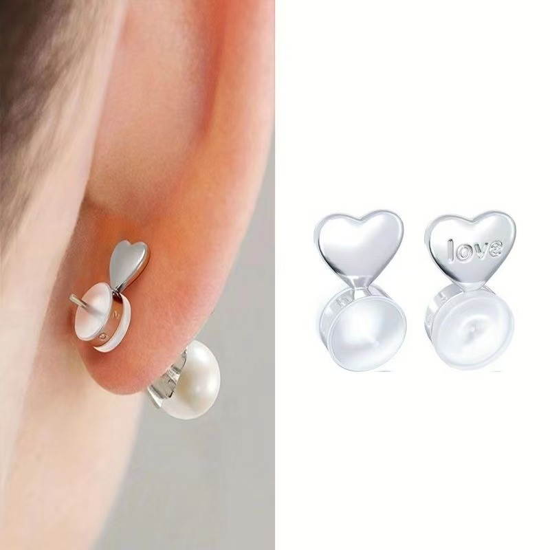 Heart-Shaped Earring Back Lifters in Silver-Tone