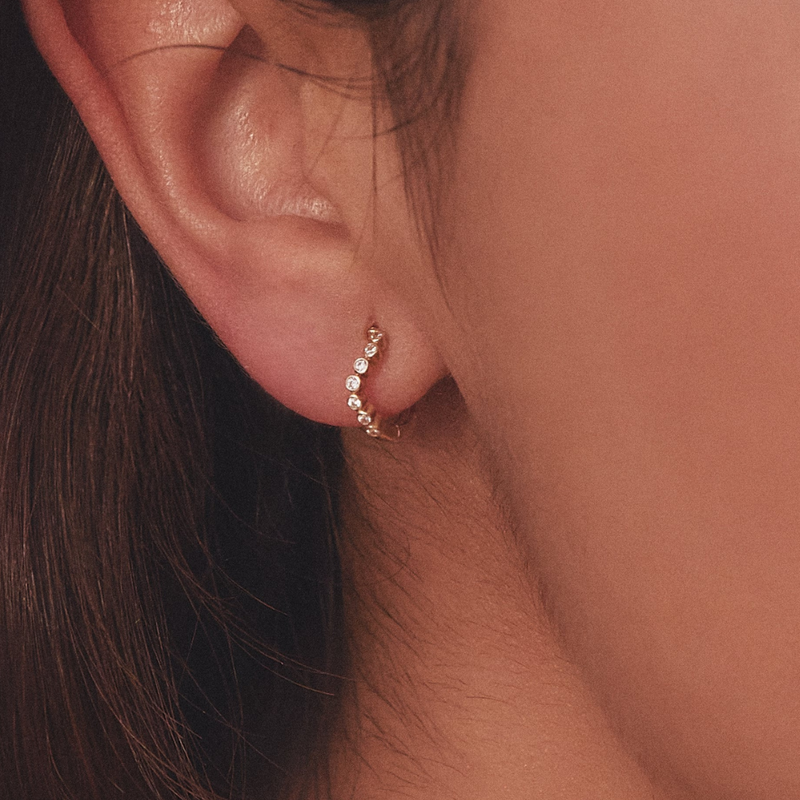 Gold Diamond Style Wave Huggie Hoop Earrings